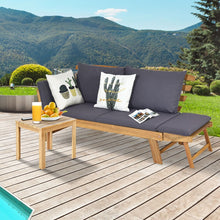 Load image into Gallery viewer, Chaise Longue Convertible avec Coussin Canapé de Jardin 2 en 1 en Bois d’Acacia avec Accoudoir Réglable pour Patio Piscine Jardin Blanc/Gris/Bleu/Rouge -