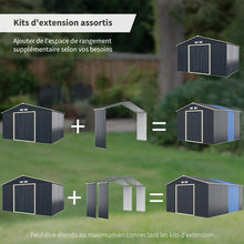 Load image into Gallery viewer, Abri de Jardin en Métal &amp; Extension 10.85avec 2 Portes Coulissantes Verrouillables 4 Trous d’Aération Gris pour Vélo -