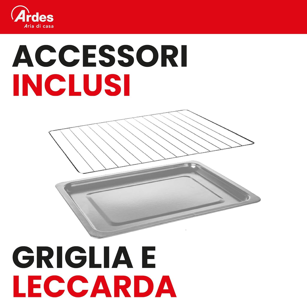 ARDES - AR6264PB Four électrique ventilé Capacité de 64 litres avec lumière interne 6 fonctions de cuisson minuterie double vitrage avec accessoires MAGNUS, Noir