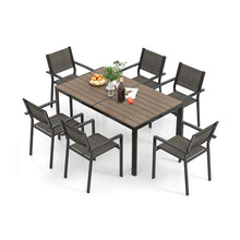 Load image into Gallery viewer, Ensemble de Meubles de Patio 7 Pices pour 6 Personnes Salon de Jardin avec 6 Chaises Empilables et Table Rectangulaire Gris -