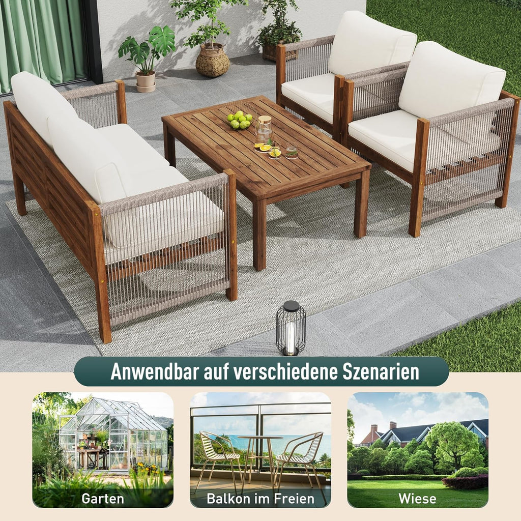 Salon de Jardin,Salon de Jardin 4 Personnes,avec canapé,Table Basse et Coussins,Housse en Tissu déhoussable et Lavable,Noir (Coussins d'assise Inclus)
