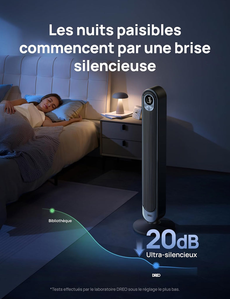 Dreo Ventilateur Colonne Silencieux, Puissant Vitesse 7,92 m/s, Ventilateurs Tour de 106cm avec Télécommande, 6 Vitesses, 4 Modes, Minuterie 12H, Oscillant à 90° pour Grande Chambre
