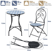 Load image into Gallery viewer, Ensemble Table et 2 Chaises Pliantes de Bistrot 2 Personnes Design Carreaux de Mosaïque Collés sur du Ciment pour Terrasse -