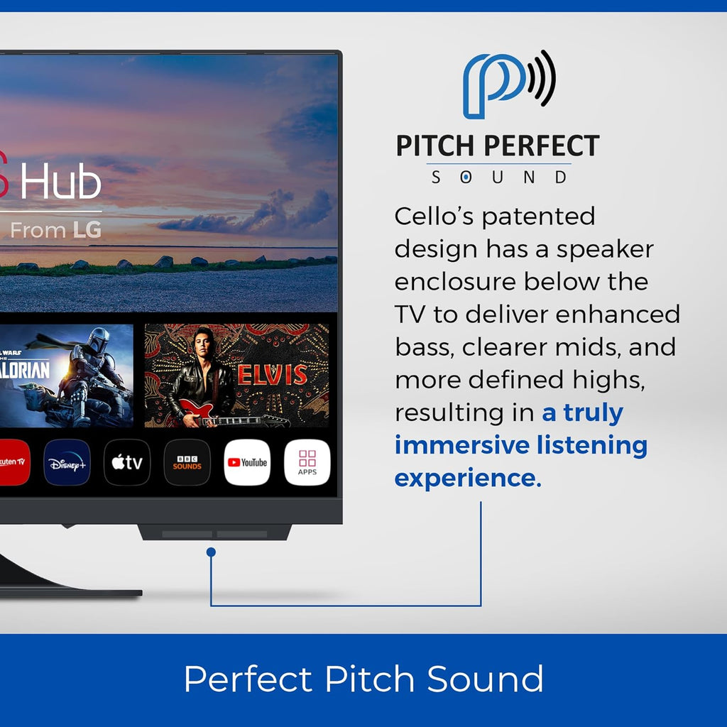 Cello C2224WS Trav 22" Zoll Smart Full HD 12V Camping Reise TV Rahmenlos Triple Tuner Bluetooth WebOS by LG Pitch Perfect Lautsprecher Wohnmobil LKW Boot [2024]