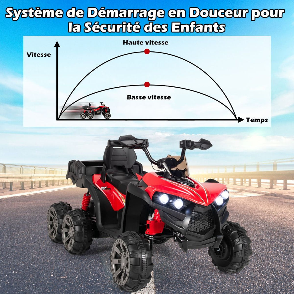 12V Quad Electrique Enfants avec Lumières LED et Musique Véhicule Electrique Enfants avec Démarrage Lent Charge 30kg 129 x 69 x 72 cm Noir/Rouge -