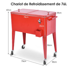Load image into Gallery viewer, Chariot Isotherme Roulant de 76L Réfrigérant avec Roulettes Universelles Ouvre-bouteille Desserte Jardin pour Conserver Glace et Boissons -