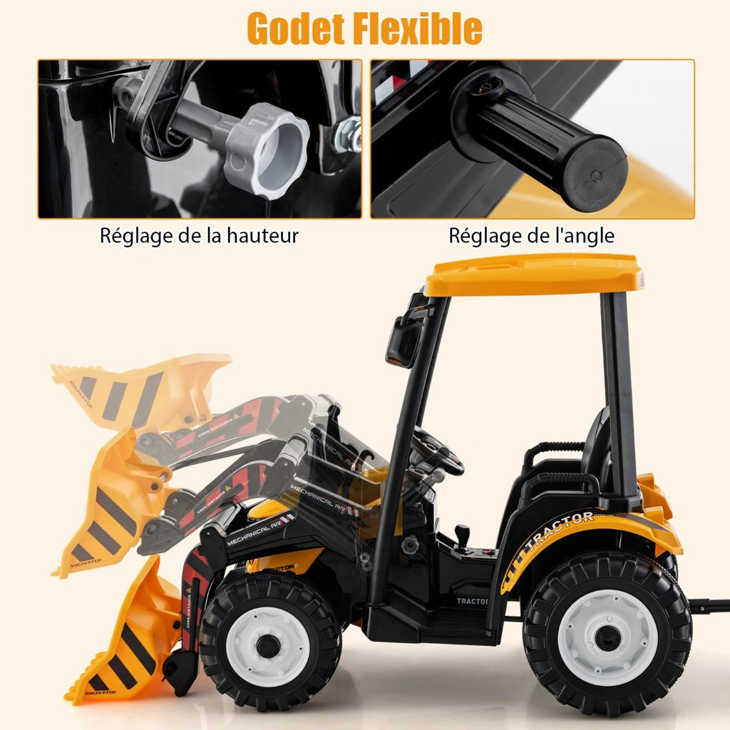 12V Tracteur lectrique Enfants avec Pelle&Remorque Amovible Vhicule lectrique  6 Roues avec Tlcommande & Musique 3-6 km/h pour 3-8 Ans Jaune/Vert -