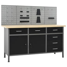 Load image into Gallery viewer, Etabli avec 4 panneaux muraux table de travail poste de travail stockage rangement d'outils 160 cm garage atelier pieds réglables en hauteur 02_0003666 -