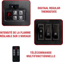 Load image into Gallery viewer, Classic Fire Cheminée Electrique Memphis - Cheminee Decorative 1800W - Cheminée Électrique avec Effet Flame, Chauffage, Télécommande et Minuterie - Fixation Murale - Noir
