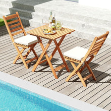 Load image into Gallery viewer, Ensemble Bistrot d'Extrieur en Bois d'Acacia Ensemble de Chaises Pliantes et Table Coussins de Sige Sans Accoudoirs  Dossier Haut Blanc -