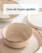 Load image into Gallery viewer, Ensemble Vaisselle en Grès 12 Personnes Rustique 36 pièces - Service de Table Rustique, Lavable au Lave-Vaisselle - Ensemble de Bols et Assiettes - Vaisselle de Table Pure Living en beige