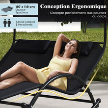 Load image into Gallery viewer, Chaise Longue Double Chaise  Bascule pour 2 Personnes 2 Appui-T锚tes Amovibles Cadre en Mtal Robuste Lit de Repos Ergonomique 2 Places Gris/Noir/Beige -