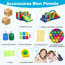 Load image into Gallery viewer, Château Gonflable pour 4 Enfants avec 2 Toboggans Tunnels Zone de Rebond Escalade Obstacles Maison de Jeu avec Souffleur de 680 W -