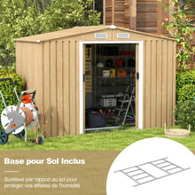 Load image into Gallery viewer, Abri de Rangement 259cm x196cm avec Base de Fondation Maison  Outils en Mtal Galvanis avec 4 Arations Impermable et Coupe-vent Naturel -