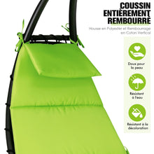 Load image into Gallery viewer, Bain de Soleil à Bascule Transat Suspendu avec Pare-Soleil &amp; Coussin Hamac Charge 150KG 184 cm x 147 cm x 187 cm Vert -