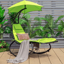 Load image into Gallery viewer, Bain de Soleil à Bascule Transat Suspendu avec Pare-Soleil &amp; Coussin Hamac Charge 150KG 184 cm x 147 cm x 187 cm Vert -
