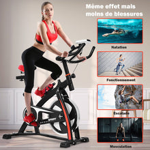 Load image into Gallery viewer, Vélo D’appartement Vélo Silencieux avec Courroie et Roue D’inertie en Fer de 10kg Guidon et Selle Ajustable Noir + Rouge -