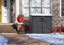 Load image into Gallery viewer, Duramax StoreAway 1200L Plastic Garden Shed/ Flat Lid,Outdoor Storage Shed,Wheelie Bin Hideaways,Wheelie bin box,Durable Construction,Ideal for Bikes,BBQs &amp; 2x 240L Bins,145x85x125 cm,Brown