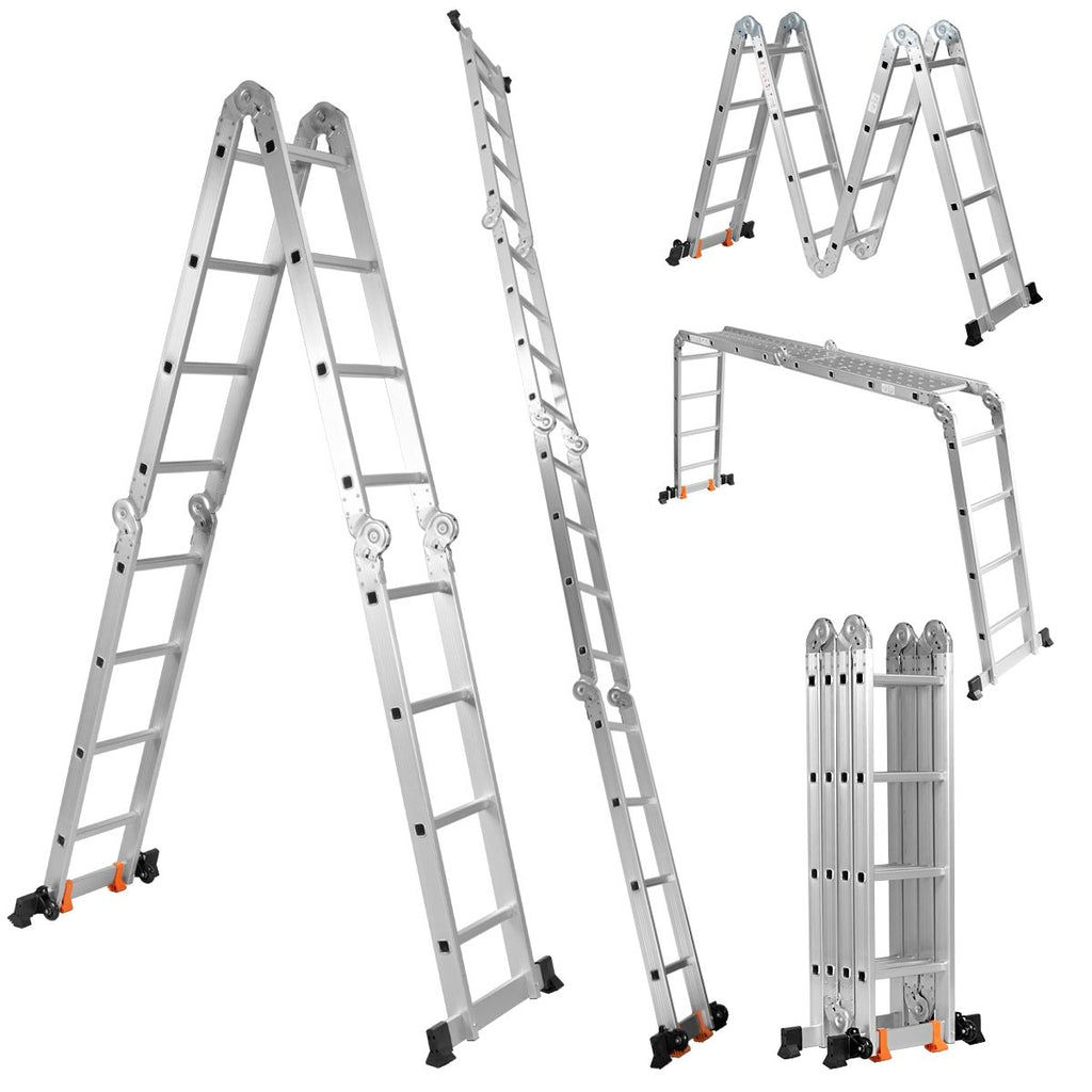 chelle Polyvalente 5 en 1 avec 2 Montants 4 Plis 15 Echelons Pliable et Multifonction Capacit 150kg en Aluminium -