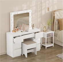 Load image into Gallery viewer, Coiffeuse Blanche avec Miroir LED - 7 Tiroirs -