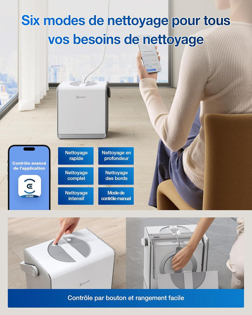 ECOVACS WINBOT W2 Pro Omni Robot Nettoyeur de vitres avec Station Multifonction, se Recharge Pendant Le Fonctionnement, buse à Triple Embout, système de Protection à 12 Niveaux