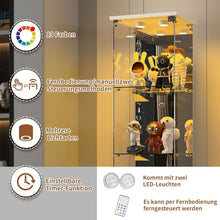 Load image into Gallery viewer, BPKADHY Vitrine sur pied en verre à 4 couches - 1 porte - Lampe LED et serrure avec paroi arrière miroir - Armoire de salon pour objets de collection et livres - Blanc