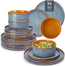 Load image into Gallery viewer, vancasso ONION Assiettes Service de Table 24 Pièces pour 8 Personnes, Service Complet en Grès - 8 Assiettes Plates, 8 Dessert et 8 Bols - Adapté au Micro-Ondes, Glaçure Gris Bleu