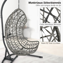 Load image into Gallery viewer, Chaise Oeuf en Rotin PE avec Support avec Oreiller et Coussin Chaise Suspendue avec Accessoires de Suspension Capacité 160 Kg Gris -