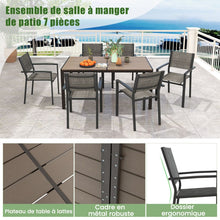 Load image into Gallery viewer, Ensemble de Meubles de Patio 7 Pièces pour 6 Personnes Salon de Jardin avec 6 Chaises Empilables et Table Rectangulaire Gris -