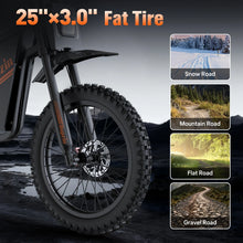 Load image into Gallery viewer, Electric Dirt Bike for Adults, 60V 35ah, 3000W 45 MPH &amp; 37 - 68 Miles Electric Motorcycle, 25'' Fat Tire Off - Road Mountain Bike UL2849