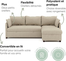 Load image into Gallery viewer, BUDWING Orlando Canapé Convertible d'angle Lit Chaise Longue Coffre Réversible Droite et Gauche Beige