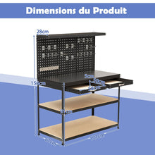 Load image into Gallery viewer, Établi de Bricolage 121 x 61 cm Table de Travail en Métal de 230 kg avec 3 Panneaux Perforés 24 Accessoires de Suspension Noir/Bleu Marine -