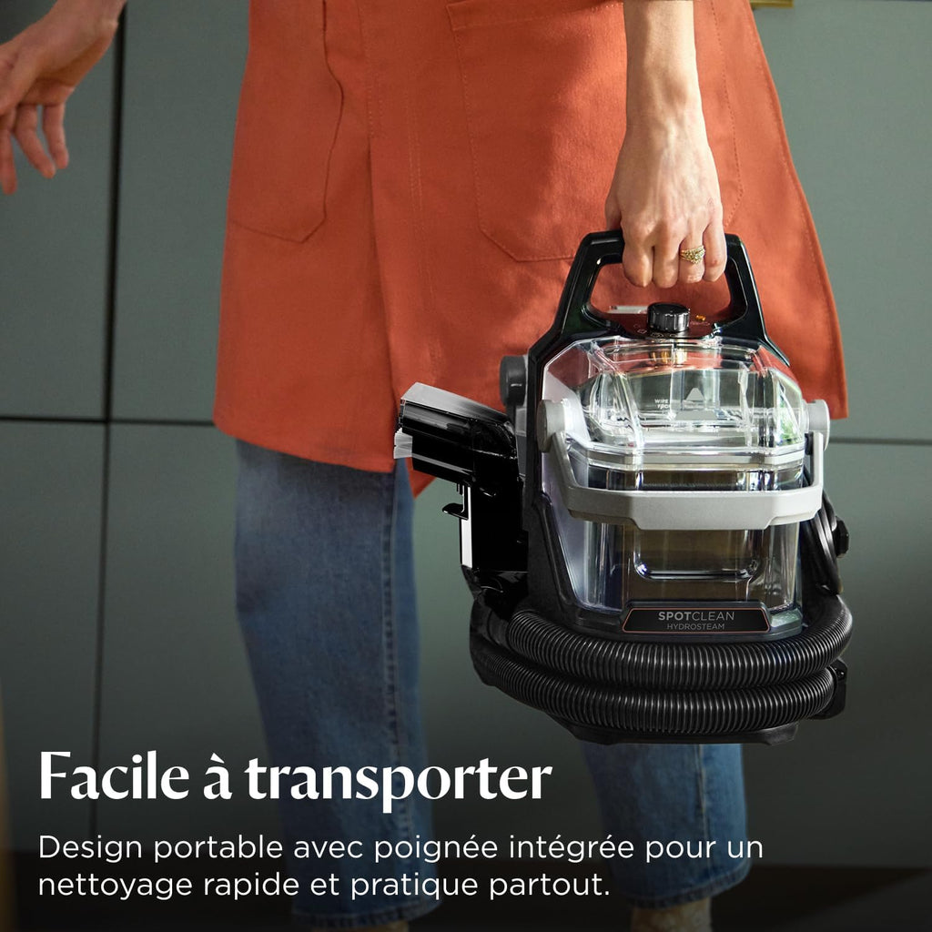 BISSELL SpotClean HydroSteam, Shampouineuse Canapé, Moteur Puissant de 1000W, Nettoyeur Vapeur avec Technologie HydroSteam, Nettoyeur pour Tapis, Moquettes, Meubles, Tissus, Voiture & Plus, 3689N