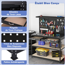 Load image into Gallery viewer, Établi de Bricolage 121 x 61 cm Table de Travail en Métal de 230 kg avec 3 Panneaux Perforés 24 Accessoires de Suspension Noir/Bleu Marine -