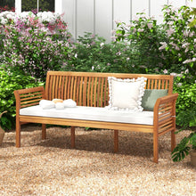 Load image into Gallery viewer, Banc de Terrasse en Bois 3 Places Banc en Acacia de 159 cm de Long avec Coussins d'Assise Doux Dossier et Accoudoirs Ergonomiques Blanc -