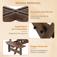 Load image into Gallery viewer, Ensemble Table de Pique-Nique en Bois pour 2  8 Personnes Set Table et Banc Circulaire avec 4 Bancs Intgrs Trou de Parasol de 5cm Marron/Jaune -