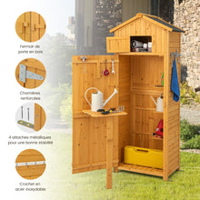 Load image into Gallery viewer, Armoire de Jardin en Bois Impermable avec Toit Abri de Jardin avec Table Pliable tagres et 8 Crochets 75x50x180,5CM -
