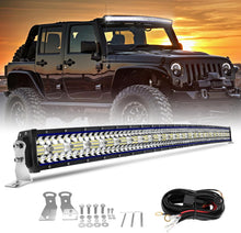 Load image into Gallery viewer, BraveWAY 52 Pouces Slim incurvée Barre Rampe LED 480W 32500LM, Triple rangée Barre LED 4x4 projecteur Flood avec kit de Harnais pour 4x4 Tracteur Voiture Camion SUV ATV, 12V 24V