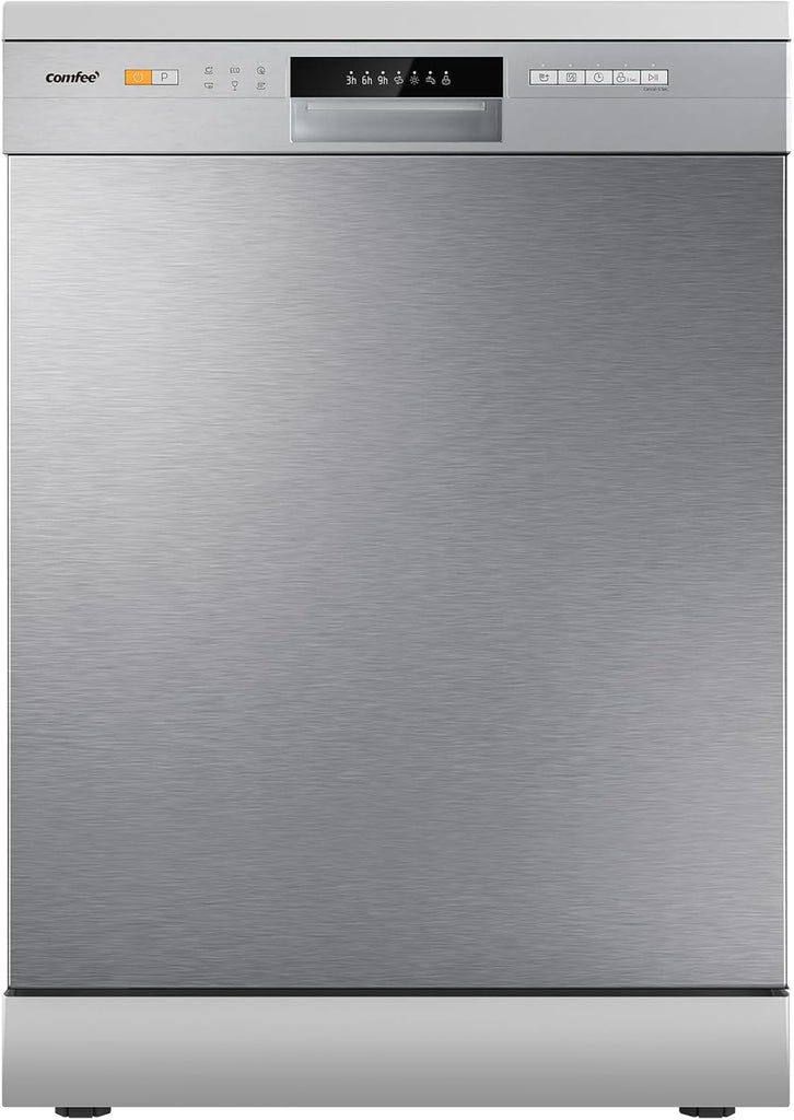 COMFEE' CDWPF1201PS Lave-vaisselle Pose Libre, 60 cm, 12 couverts, départ différé, fonction demi-charge, paniers flexibles - Acier Inoxydable, 49 dB, Commande Bouton