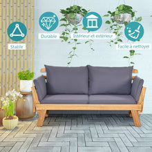 Load image into Gallery viewer, Chaise Longue Convertible avec Coussin Canapé de Jardin 2 en 1 en Bois d’Acacia avec Accoudoir Réglable pour Patio Piscine Jardin Blanc/Gris/Bleu/Rouge -