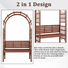 Load image into Gallery viewer, 6.8FT Wooden Arch with Bench for 2 People, Garden Arbor Trellis for Climbing Plant, Outdoor Garden Lawn Backyard Patio Decor, Dark Brown