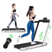 Load image into Gallery viewer, 2 en 1 Tapis de Course Electrique Pliable 1  12 Km/H avec Haut-parleur Bluetooth Tlcommande Moteur 0,75HP Vert/Blanc/Noir/Rouge/Or/Noir et Argent/Bleu -