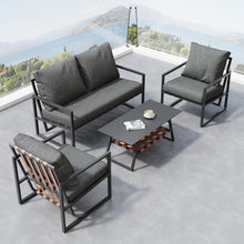Load image into Gallery viewer, Salon de Jardin,Salon de Jardin 4 Personnes,avec canapé,Table Basse et Coussins,Housse en Tissu déhoussable et Lavable,Noir (Coussins d'assise Inclus)
