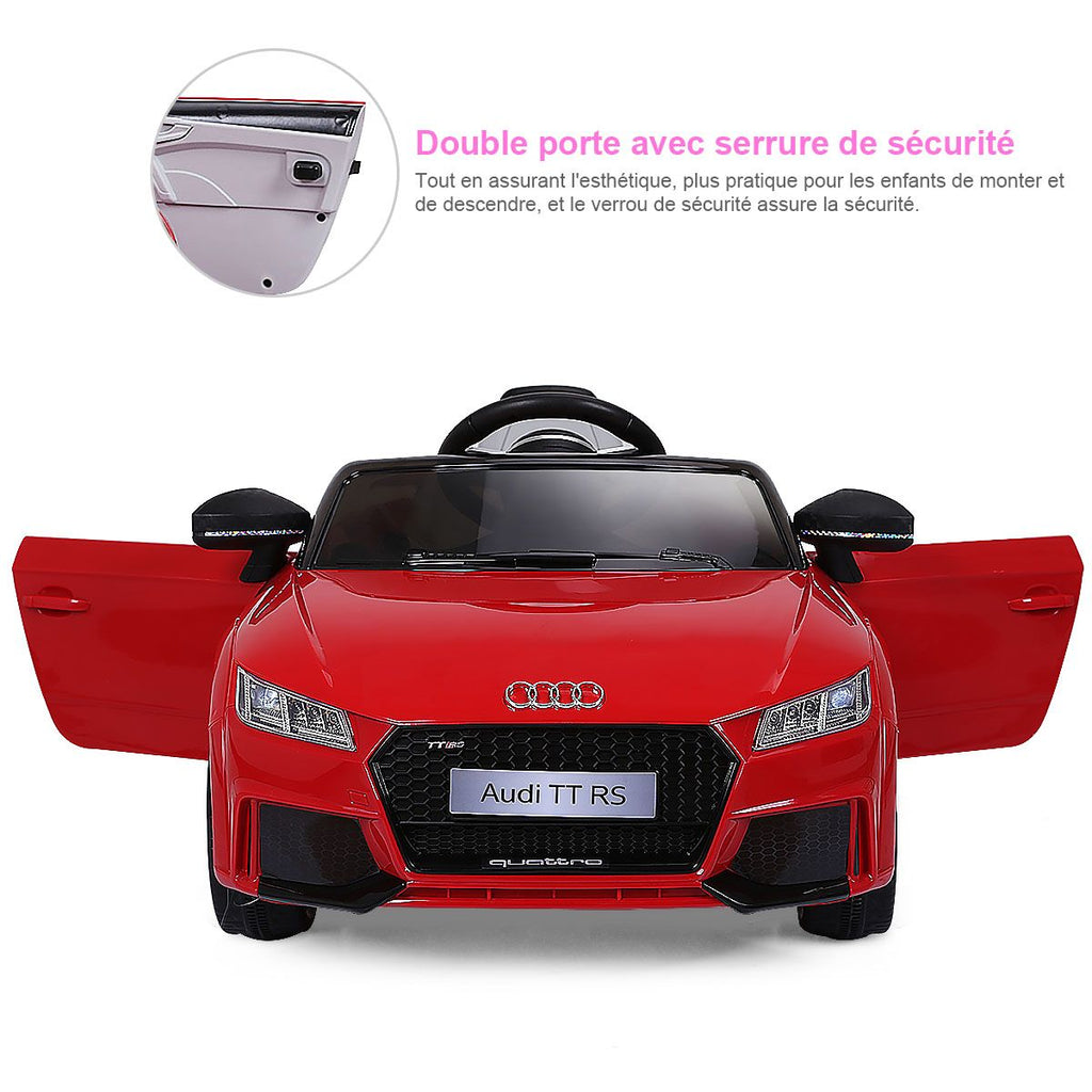 Voiture TTRS Electrique pour Enfants 12V Max. 5 Km/h Double Porte avec Télécommande 2.4G Blanc/Rouge -