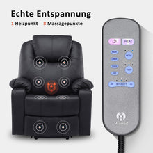 Load image into Gallery viewer, Aide à l'arrimage électrique MCombo, Fauteuil TV, Fauteuil Relaxant, Massage, Chauffage, Connexion USB réglable électriquement, Simili cuir, Noir