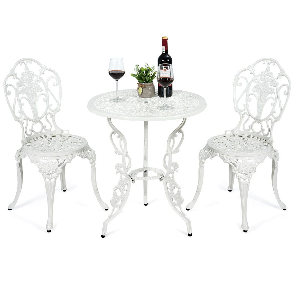 Ensemble Table et 2 Chaises pour Jardin en Aluminium en Forme de Rose Blanc Résistant aux Intempéries -