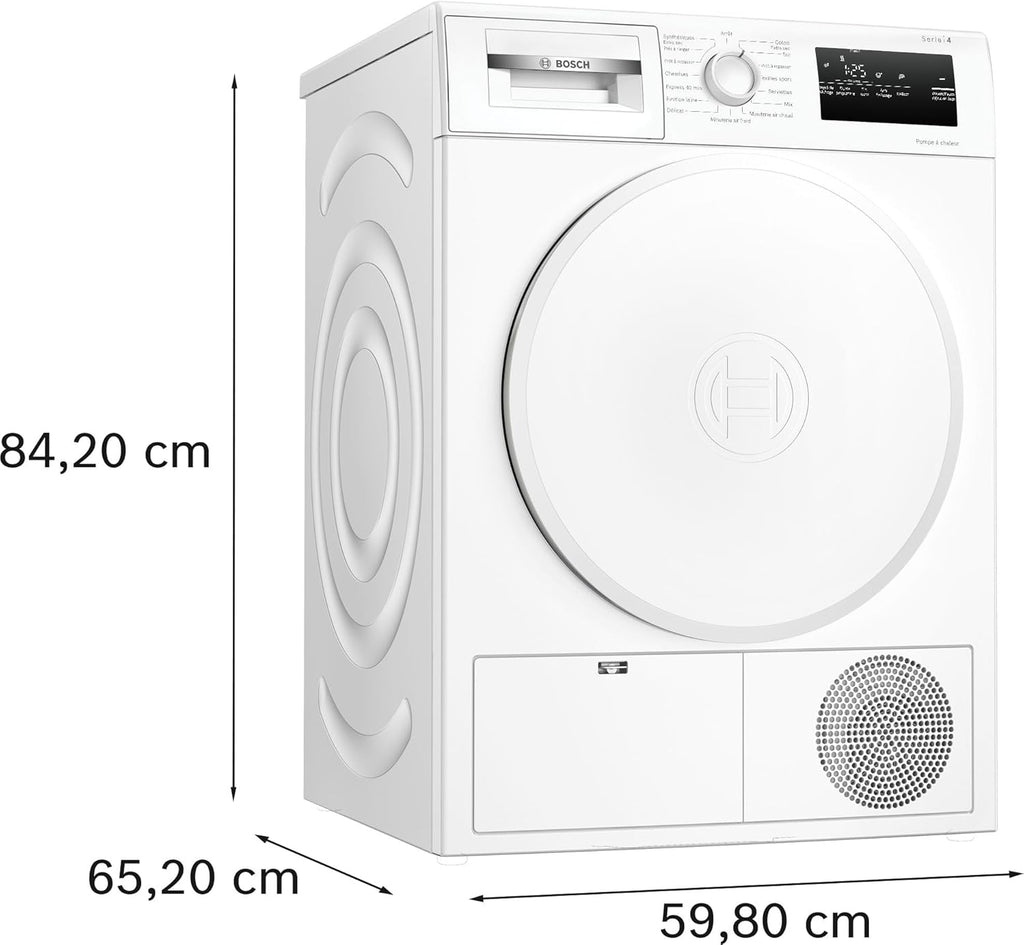 Bosch WTH8300DFR, Série 4, Sèche linge, Pompe à chaleur, 8 kg, Blanc