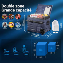 Load image into Gallery viewer, 115L Glaciere Electrique Double Zone,Glaciere a Compression WiFi APP,12 V/24 V et 100-240 V Frigo Camping,-20 鈩 20 鈩pour Voiture,Camion,Bateau,Camping,Car,Caravanes,Voyageant,Maison