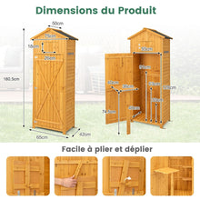 Load image into Gallery viewer, Armoire de Jardin en Bois Impermable avec Toit Abri de Jardin avec Table Pliable tagres et 8 Crochets 75x50x180,5CM -