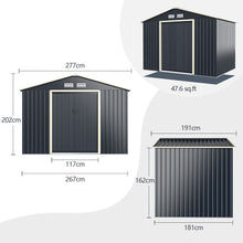 Load image into Gallery viewer, Abri de Jardin en Mtal 5,29 銕77 x 191 x 202 cm avec 2 Portes Coulissantes Verrouillables 4 Trous d橝ration Gris pour Vlo -